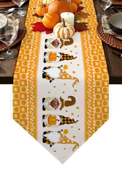 Rudenį nukritę lapai moliūgų valgomojo stalo bėgikas Vestuvių kaimo dekoras Lininis stalo bėgikas valgomojo stalo kalėdiniam papuošimui