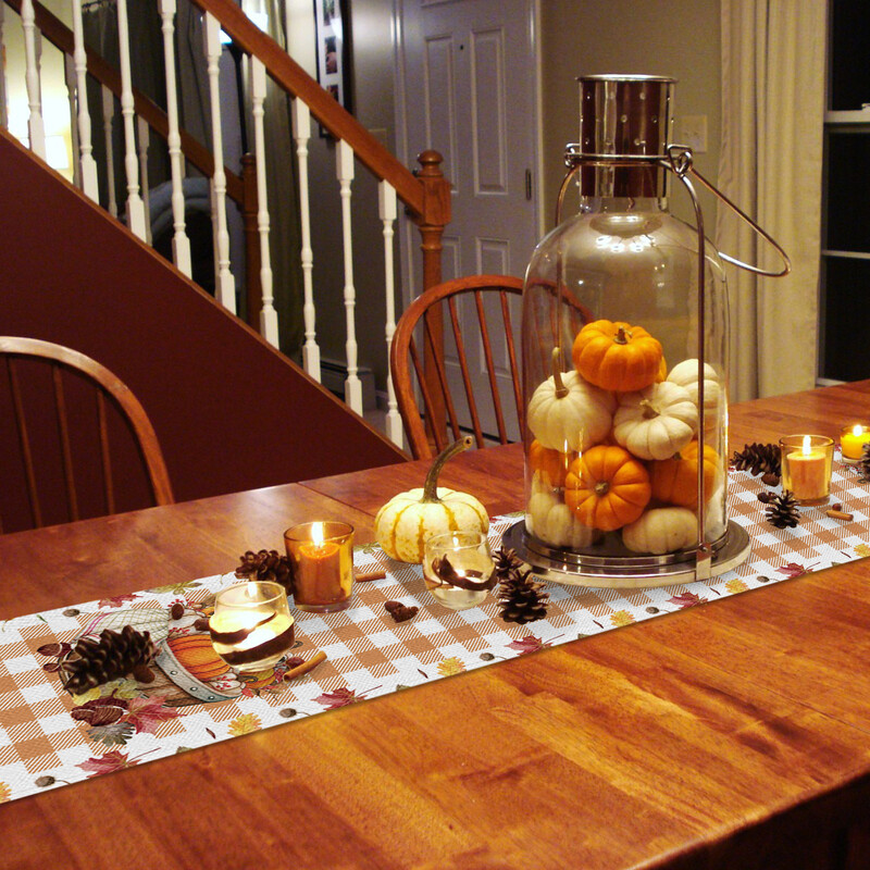 Rudenį nukritę lapai moliūgų valgomojo stalo bėgikas Vestuvių kaimo dekoras Lininis stalo bėgikas valgomojo stalo kalėdiniam papuošimui
