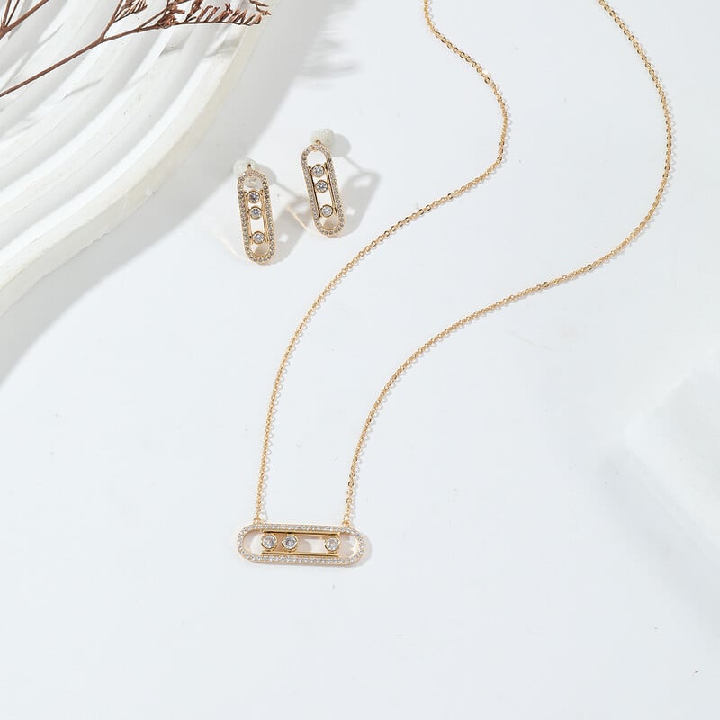 2024 Noul set de bijuterii cu colier și cercei geometrici dreptunghiular Mesica Bijuterii de nișă de ultimă generație care nu se estompează