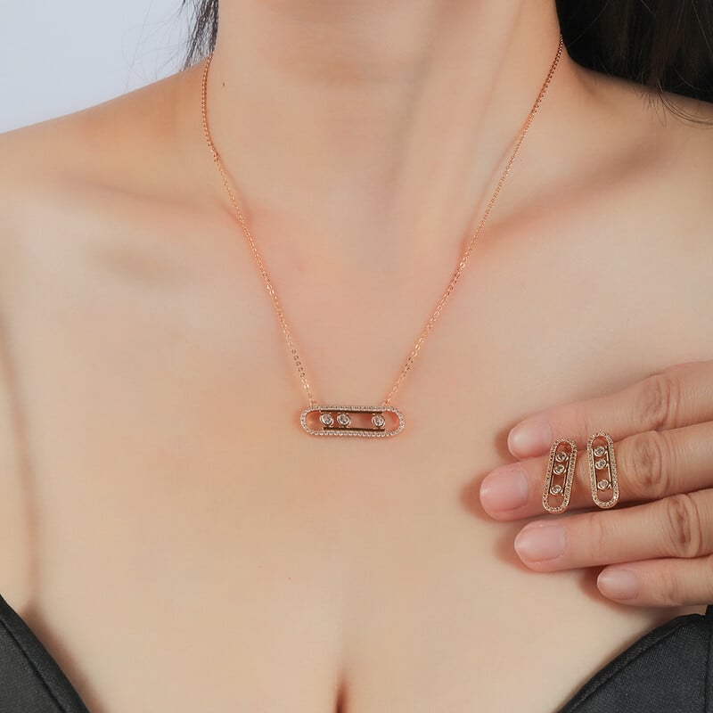 2024 Noul set de bijuterii cu colier și cercei geometrici dreptunghiular Mesica Bijuterii de nișă de ultimă generație care nu se estompează