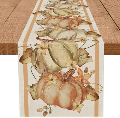 Padėkos dienos dekoravimo lininis stalo bėgikas Mėlynas moliūgų komodos staliukas Vintažinis virtuvės stalas Vestuvių vakarėlio priedai