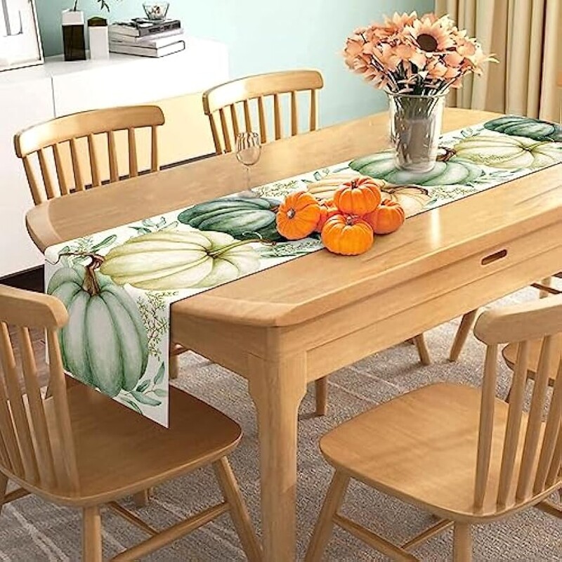 Padėkos diena Moliūgų skalbinių stalo bėgikas Rudens derliaus nuėmimo šventės vakarėlio dekoravimas Namų virtuvė Restorano dekoras Galima skalbti