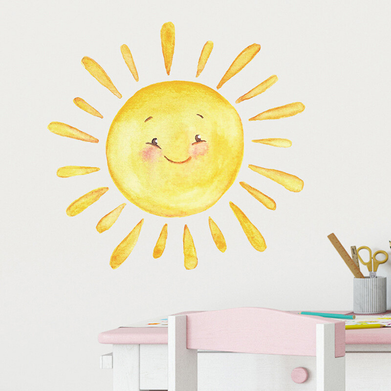 Animacinių filmų dažytos vaivorykštės saulės vaikų miegamojo veranda Namų sienos fonas Dekoratyviniai sienų lipdukai Lipni kambario apdaila