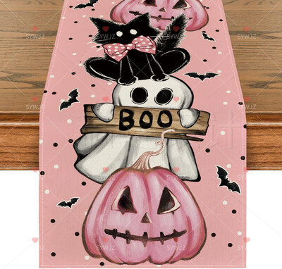 Ροζ πουά φάντασμα κολοκύθας αποκριάτικη διακόσμηση Τραπέζι Runner Bat Φθινοπωρινή διακόσμηση τραπεζιού κουζίνας για διακόσμηση πάρτι σπιτιού