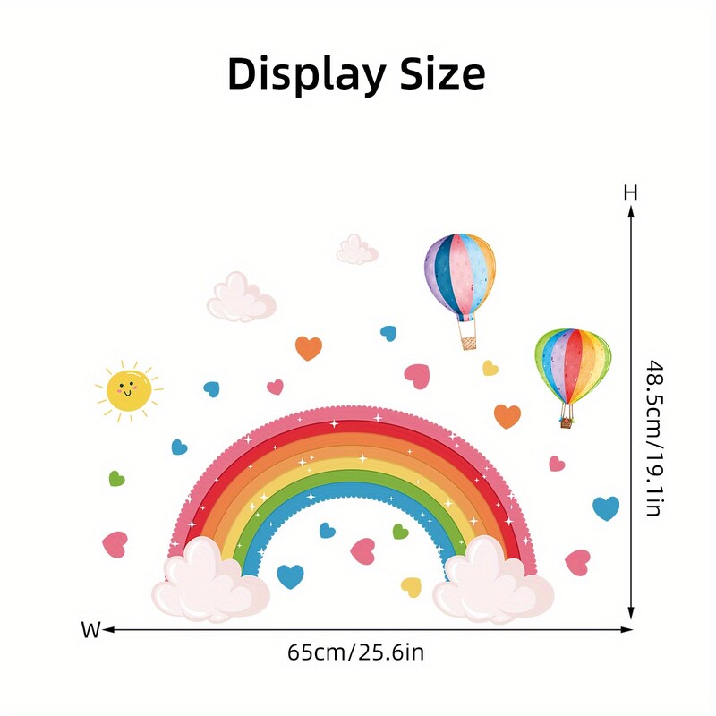 Cartoon Cute Rainbow πολύχρωμα αυτοκόλλητα τοίχου με μπαλόνι καρδιών που αφαιρούνται για το υπνοδωμάτιο νηπιαγωγείο Διακόσμηση τοίχου
