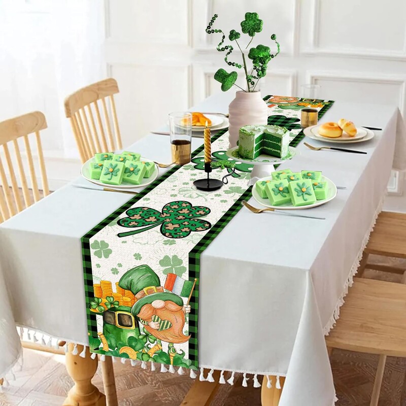 St Patricks Day Lenn Table Runner Gnome Shamrock Τραπέζι Runner St Patrick's Day Διακόσμηση γιορτινό πάρτι κουζίνας Διακόσμηση τραπεζαρίας