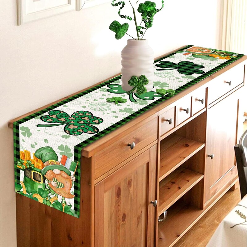 St Patricks Day Lenn Table Runner Gnome Shamrock Τραπέζι Runner St Patrick's Day Διακόσμηση γιορτινό πάρτι κουζίνας Διακόσμηση τραπεζαρίας