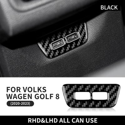 Valódi puha szénszálas matrica Volkswagen VW Golf 8 MK8 2020 2021 2022 2023 típushoz Hátsó USB-keret belső kárpitburkolat tartozékok