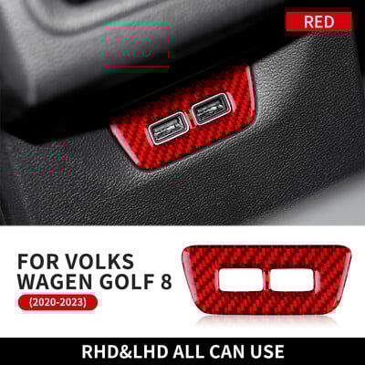 Valódi puha szénszálas matrica Volkswagen VW Golf 8 MK8 2020 2021 2022 2023 típushoz Hátsó USB-keret belső kárpitburkolat tartozékok