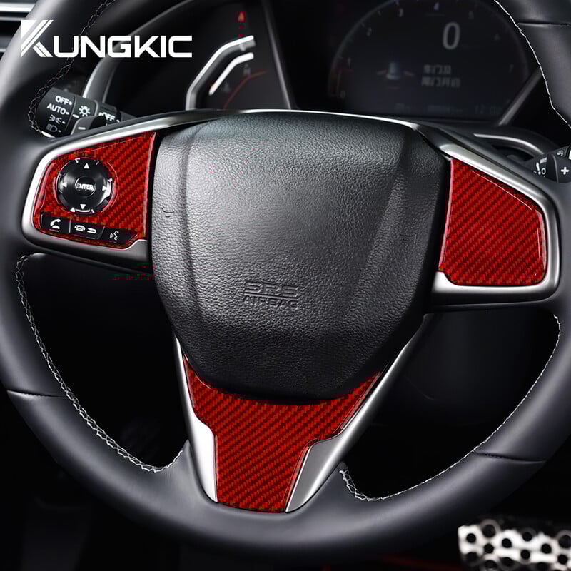 Αυτοκόλλητο Real Carbon Fiber For Honda Civic 10th 2016 2017 2018 2019 2020 2021 Εσωτερικά εξαρτήματα επένδυσης πλαισίου τιμονιού