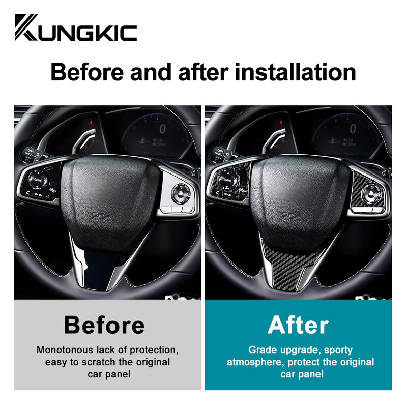 Αυτοκόλλητο Real Carbon Fiber For Honda Civic 10th 2016 2017 2018 2019 2020 2021 Εσωτερικά εξαρτήματα επένδυσης πλαισίου τιμονιού