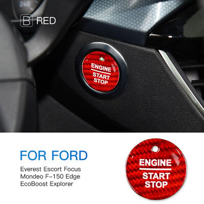 Samolepka na tlačidlo štartovania zapaľovania auta Ford Everest Mondeo Ecoboost Escort F150 Explorer Focus Edge z pravého uhlíkového vlákna