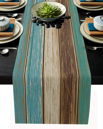 1 buc Textura lemn Runner de masă 33*180cm pânză de pânză de pânză Decoratiuni rustice de masă pentru petrecere de nuntă Cafea/Hotel Decor acasă