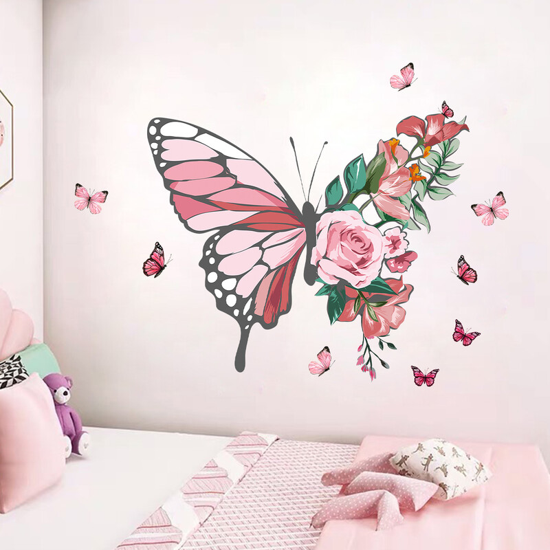 1vnt akvareliniai drugeliai sienų lipdukai Kambario dekoras vaikams Miegamojo sienų apdaila Vaikų kambario Svetainės sienų lipdukai „Pasidaryk pats“