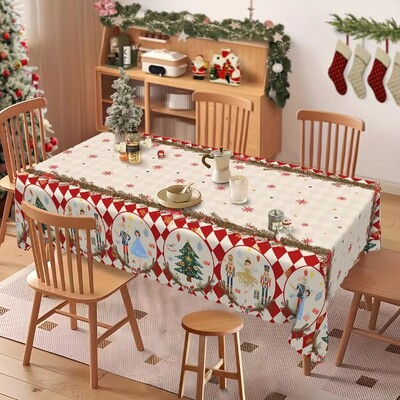 Spărgător de nuci de Crăciun Holly Față de masă impermeabilă Decor pentru petreceri de vacanță Față de masă dreptunghiulară de Crăciun Decor de masă pentru sufragerie