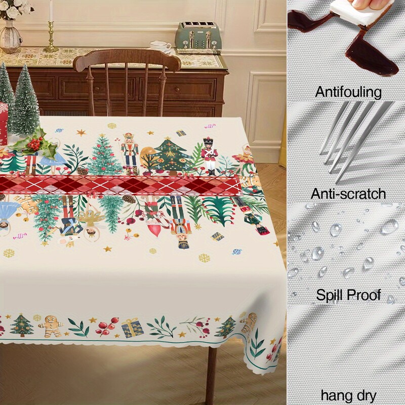 Spărgător de nuci de Crăciun Holly Față de masă impermeabilă Decor pentru petreceri de vacanță Față de masă dreptunghiulară de Crăciun Decor de masă pentru sufragerie
