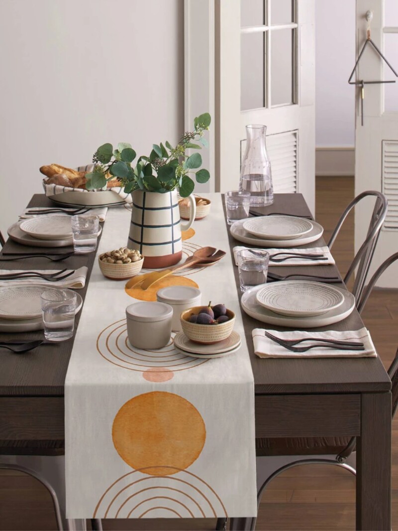 Μοντέρνα Κομψή Μινιμαλιστική Γεωμετρία Τέχνης Λινά Τραπεζαρίες Διακοπές Γαμήλιο πάρτι Κουζίνα Διακόσμηση σπιτιού Τραπεζαρία Πλένεται