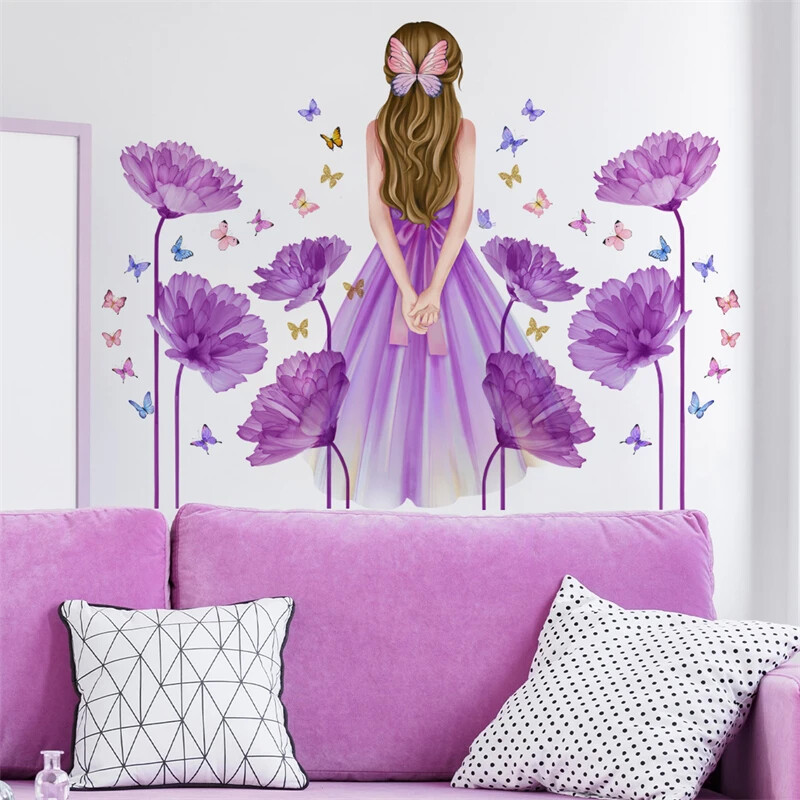 169x113cm Nástenné nálepky s rastlinami a kvetmi pre dievčatá a motýle pre dievčatá, detské izby, obývačka, spálňa, nástenné dekorácie