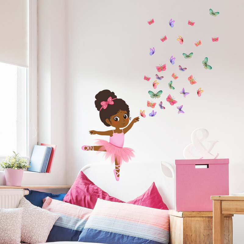 30*60cm krāsains tauriņš dejo maza meitene multfilmas sienas uzlīme viesistabas aizmugures sienas viesistabas guļamistabas dekoratīvā sienas uzlīme
