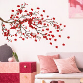 Ακουαρέλα Προσομοίωση Αυτοκόλλητα τοίχου με κλαδί κόκκινο λουλούδι για υπνοδωμάτιο σαλόνι στο φουαγιέ Διακοσμητικά αυτοκόλλητα τοίχου