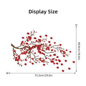 Симулация на акварел с червен цветен клон Стикери за стена за спалня, хол, коридор Декорация на фоайе Стикери за стена