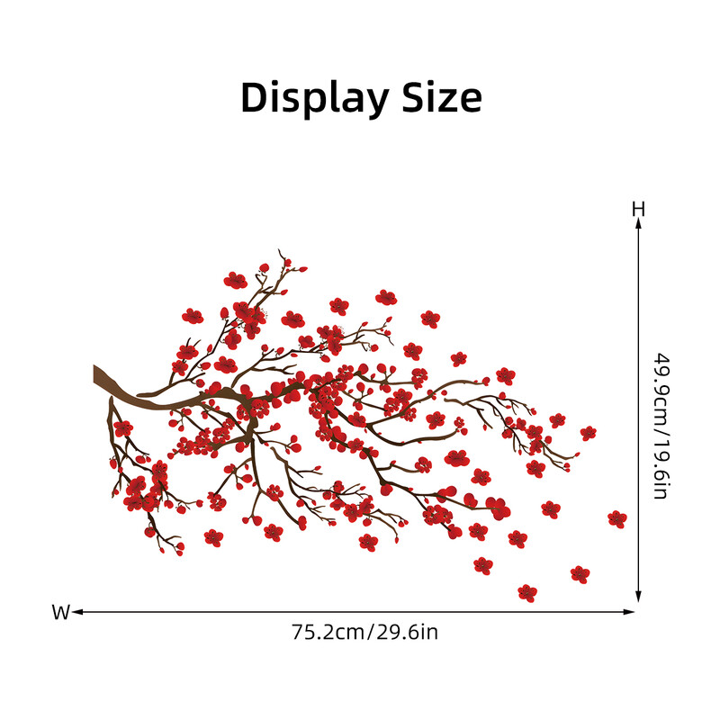 Ακουαρέλα Προσομοίωση Αυτοκόλλητα τοίχου με κλαδί κόκκινο λουλούδι για υπνοδωμάτιο σαλόνι στο φουαγιέ Διακοσμητικά αυτοκόλλητα τοίχου