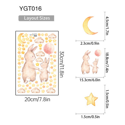 Animacinio filmo baliono triušio šviečiantys sienų lipdukai vaikams miegamojo švytintys tamsoje balti debesys žvaigždės spindi lipdukai kambario apdaila