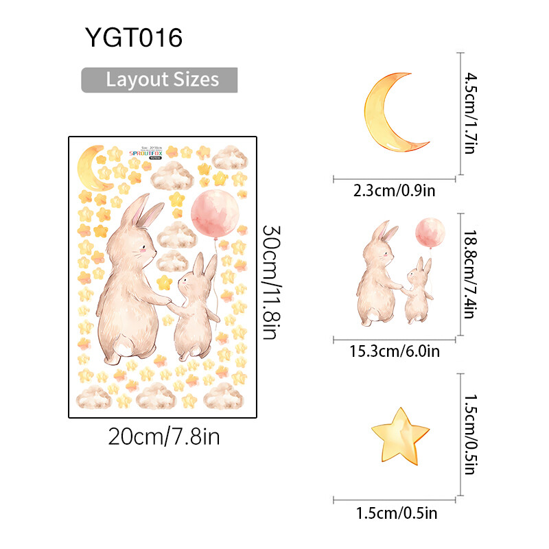 Animacinio filmo baliono triušio šviečiantys sienų lipdukai vaikams miegamojo švytintys tamsoje balti debesys žvaigždės spindi lipdukai kambario apdaila