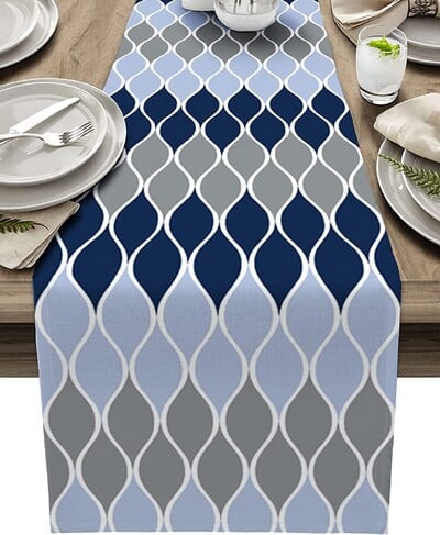 Τυρκουάζ λινό Τραπέζι Διακόσμηση Τραπεζαρίας Κουζίνας Γεωμετρικές Ρίγες Τραπεζοδρομείς για Τραπεζαρία Διακοσμήσεις Γάμου