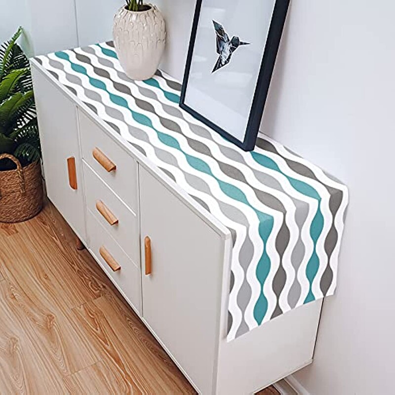 Τυρκουάζ λινό Τραπέζι Διακόσμηση Τραπεζαρίας Κουζίνας Γεωμετρικές Ρίγες Τραπεζοδρομείς για Τραπεζαρία Διακοσμήσεις Γάμου