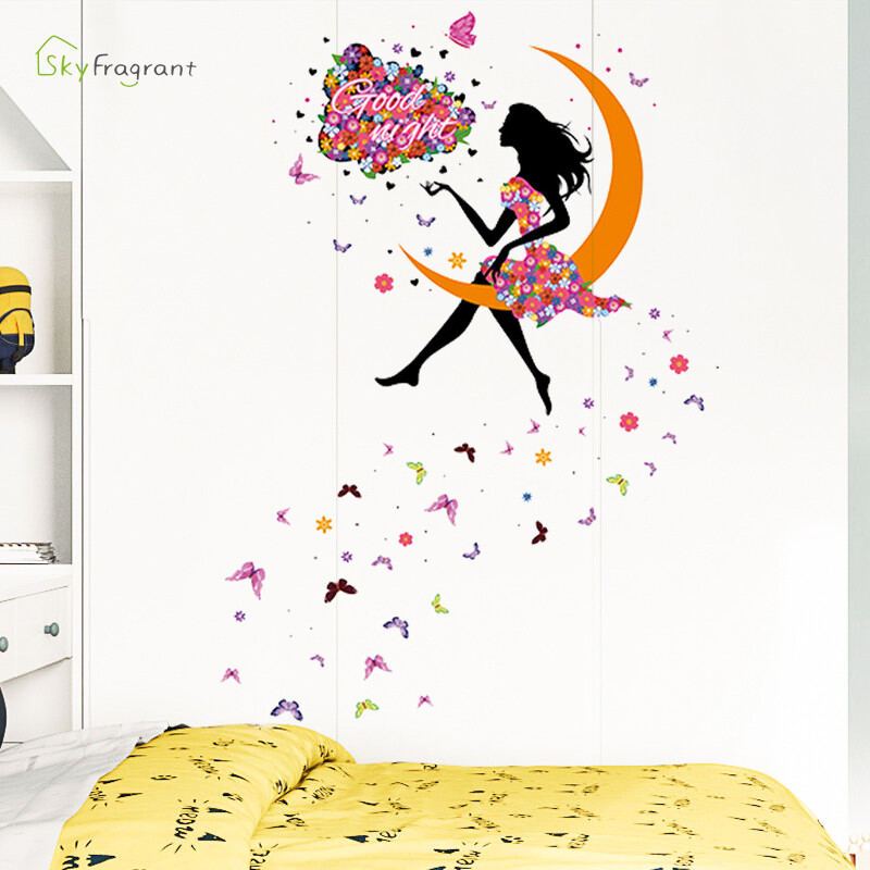 Autocolante de perete creative cu zâne de flori pentru camere de zi Camera de copii Decori de perete pentru dormitor de fete Decor autocolant Vinil Stricker