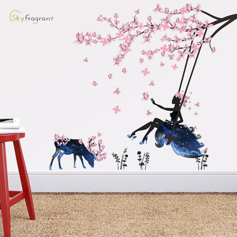 Autocolante de perete creative cu zâne de flori pentru camere de zi Camera de copii Decori de perete pentru dormitor de fete Decor autocolant Vinil Stricker