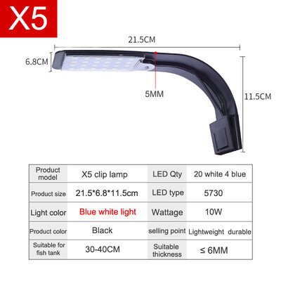 Lumină LED super subțire pentru acvariu, plante de iluminat, lumină de creștere, 5W/10W/15W, iluminat pentru plante acvatice, lampă rezistentă la apă, pentru rezervor de pește