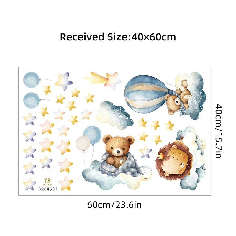 Χαριτωμένα καρτούν Bear Lion Animal Star Αυτοκόλλητα τοίχου για Παιδικό Δωμάτιο Υπνοδωμάτιο Νηπιαγωγείο Διακόσμηση Τοίχου Αυτοκόλλητα