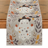 Halloween Cute Ghost Bat Plant Maple Leaf Table Runner Διακόσμηση τραπεζαρίας κουζίνας για δρομείς τραπεζιού εσωτερικού χώρου εξωτερικού χώρου