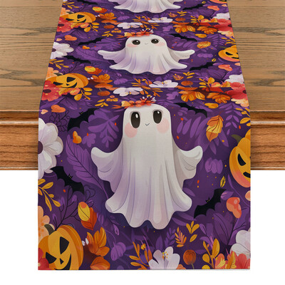 Halloween Cute Ghost Bat Plant Maple Leaf Table Runner Διακόσμηση τραπεζαρίας κουζίνας για δρομείς τραπεζιού εσωτερικού χώρου εξωτερικού χώρου