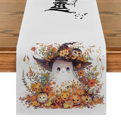 Halloween Cute Ghost Bat Plant Maple Leaf Table Runner Διακόσμηση τραπεζαρίας κουζίνας για δρομείς τραπεζιού εσωτερικού χώρου εξωτερικού χώρου