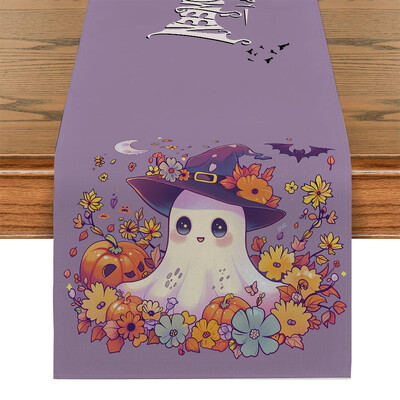Halloween Cute Ghost Bat Plant Maple Leaf Table Runner Διακόσμηση τραπεζαρίας κουζίνας για δρομείς τραπεζιού εσωτερικού χώρου εξωτερικού χώρου