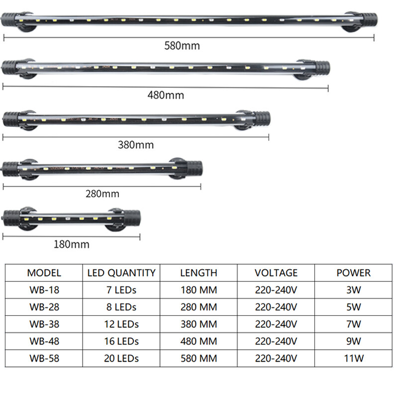 Akvariumo lemputė LED vandeniui atspari žuvų bako lemputė povandeninė žuvų lempa akvariumų dekoro apšvietimas augalų lempa 18-58CM 220-240V 5730lustas