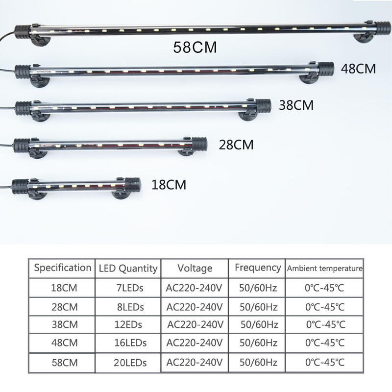 Akvariumo lemputė LED vandeniui atspari žuvų bako lemputė povandeninė žuvų lempa akvariumų dekoro apšvietimas augalų lempa 18-58CM 220-240V 5730lustas