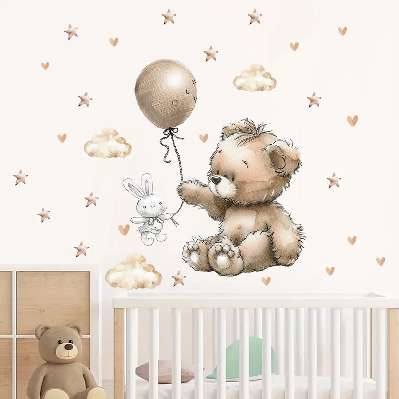 1 db Star Bear Balloon Bútor fali matricák babaszoba dekorációhoz gyerekszoba dekoráció fali művészet nappali fali matricák