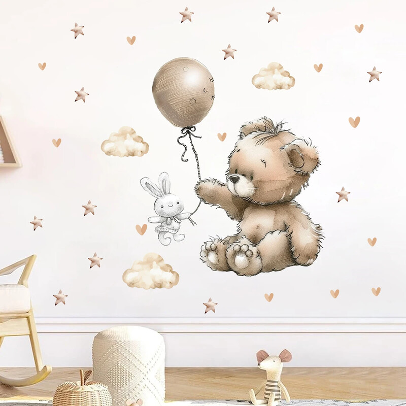 1 db Star Bear Balloon Bútor fali matricák babaszoba dekorációhoz gyerekszoba dekoráció fali művészet nappali fali matricák