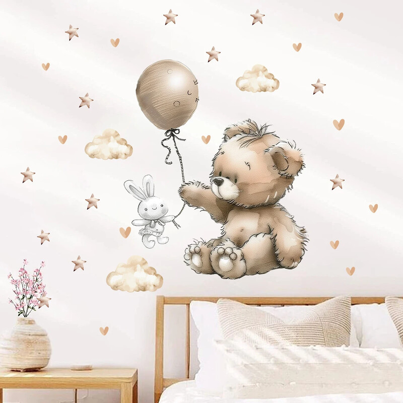 1 db Star Bear Balloon Bútor fali matricák babaszoba dekorációhoz gyerekszoba dekoráció fali művészet nappali fali matricák