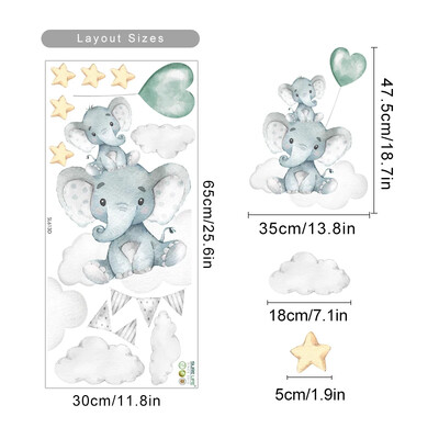 Ακουαρέλα Cartoon Elephant Moon Stars Μπλε πράσινα αυτοκόλλητα τοίχου Αυτοκόλλητα τοίχου παιδικού σταθμού Αφίσες τέχνης Παιδικό υπνοδωμάτιο Εσωτερική διακόσμηση σπιτιού