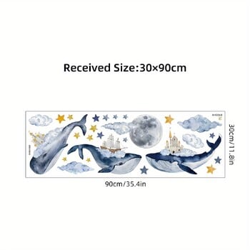 Карикатура Сладък кит Облак Луна Къща Морски животни Стикери за стена за спалня Всекидневна Декорация на детска стая Стикери за стена