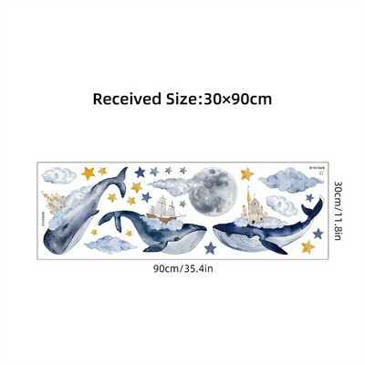 Καρτούν Cute Whale Cloud Moon House Marine Animal Αυτοκόλλητα τοίχου για Διακόσμηση Νηπιαγωγείου Υπνοδωματίου Χαλκομανίες τοίχου