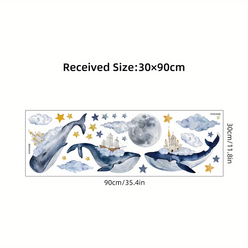 Καρτούν Cute Whale Cloud Moon House Marine Animal Αυτοκόλλητα τοίχου για Διακόσμηση Νηπιαγωγείου Υπνοδωματίου Χαλκομανίες τοίχου