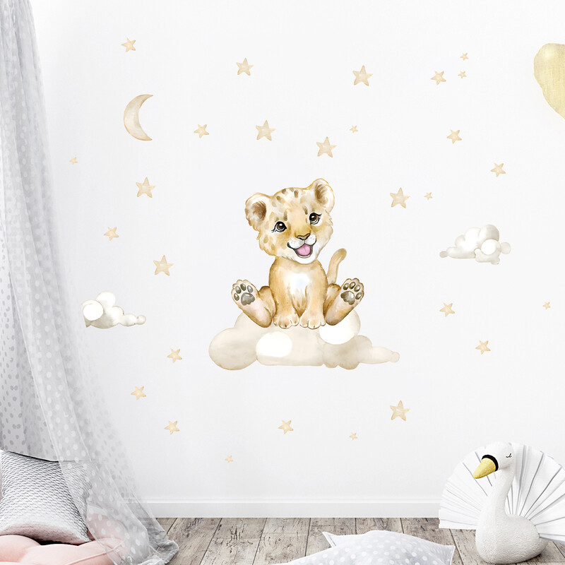 Rajzfilm Aranyos Tigris Hold Csillag Falmatricák Levehető Hálószoba Nappali Bölcsődei Falmatricák