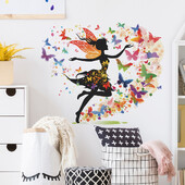 „Fantasy Creative Butterfly Fairy“ sieninis lipdukas, skirtas mergaitei, miegamasis Svetainės pasakų namų dekoras Sienų lipdukai Vaikų kambario tapetai