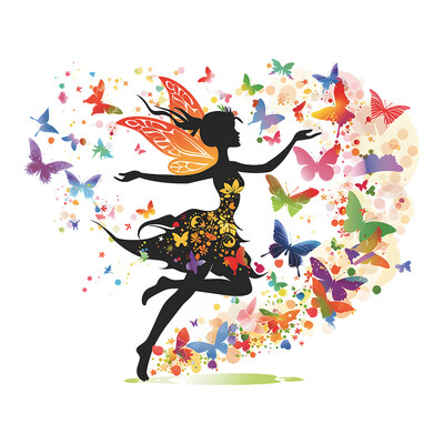 „Fantasy Creative Butterfly Fairy“ sieninis lipdukas, skirtas mergaitei, miegamasis Svetainės pasakų namų dekoras Sienų lipdukai Vaikų kambario tapetai